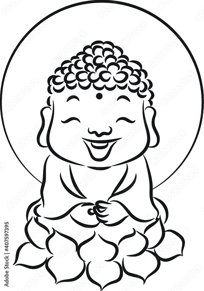 Obraz premium vector cartoon drawing buddha