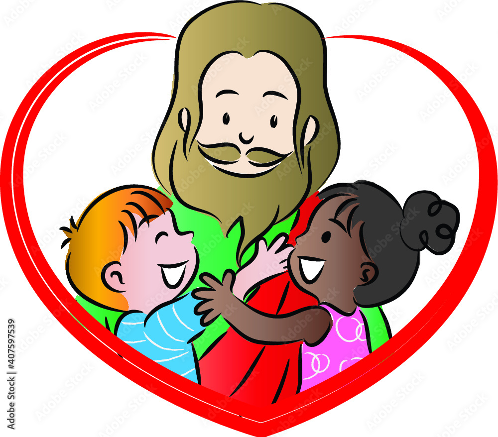 Naklejka premium vector drawing cartoon Jesus Christ with love