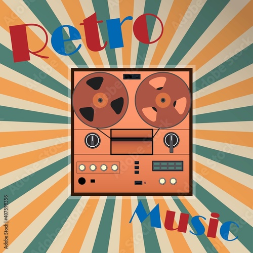 Vintage reel to reel tape recorder with the text retro music