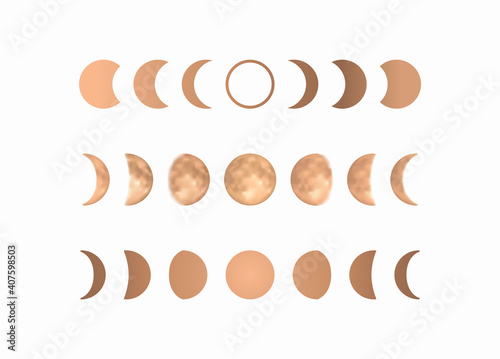Phases of the gold moon, boho moon vector illustration, isolated