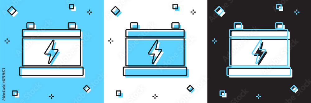 Set Car battery icon isolated on blue and white, black background. Accumulator battery energy power and electricity accumulator battery. Vector. Set Car battery icon isolated on blue and white, black background. Accumulator battery energy power and electricity accumulator battery. Vector.