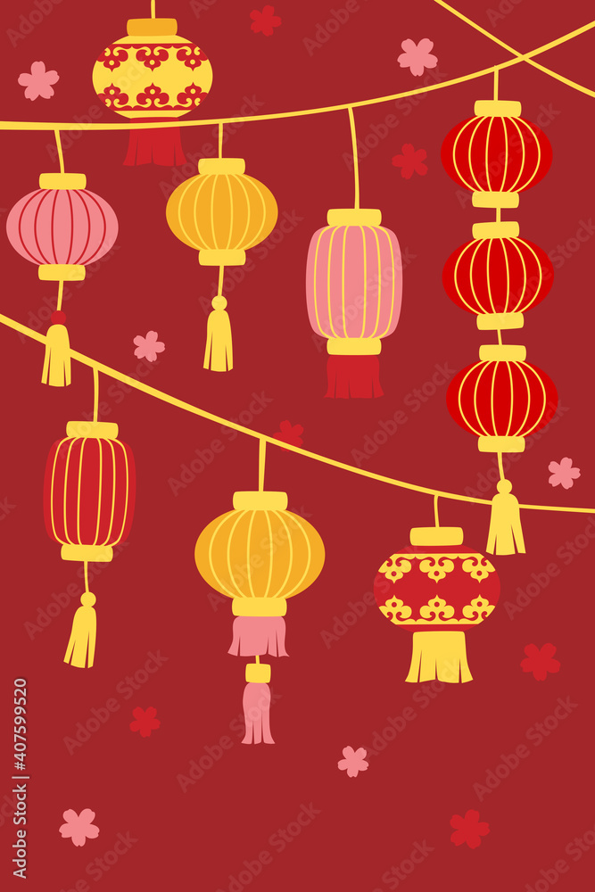 Chinese new year lanterns on red background Chinese new year lanterns on red background