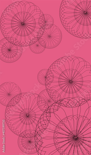 Hearts circle abstract shapes on pink illustration background, Flowers of Hearts on pink background, Heart concept design, vector, illustration.