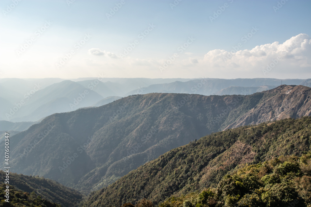 mountain range covered with white mist beautiful landscape