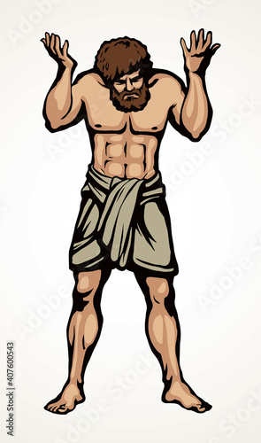 Atlas keeps the earth on their shoulders. Vector drawing silhouette