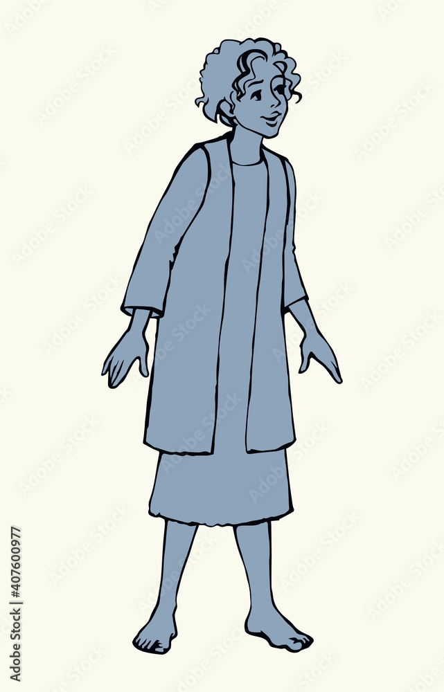 Cheerful Jewish boy in antique clothes. Vector drawing