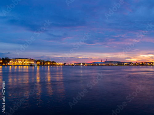 Sunset over the Neva river in St. Petersburg