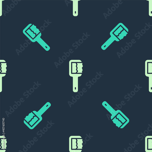 Green and beige Sauna brush icon isolated seamless pattern on blue background. Wooden brush with coarse bristles for washing in the bath. Anti cellulite massage. Vector.
