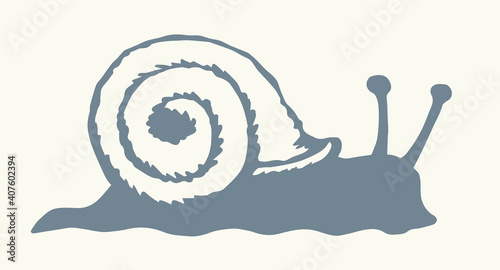 A snail creeps on the ground. Vector drawing