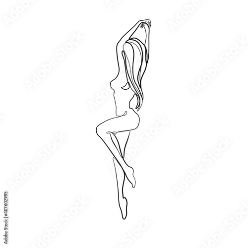 Woman abstract silhouette, continuous line drawing, small tattoo, print for clothes, emblem or logo design for spa or beauty salon, cosmetics, isolated vector illustration.