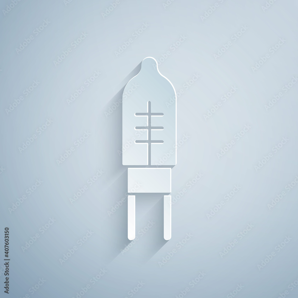 Paper cut Light emitting diode icon isolated on grey background. Semiconductor diode electrical component. Paper art style. Vector. Paper cut Light emitting diode icon isolated on grey background. Semiconductor diode electrical component. Paper art style. Vector.