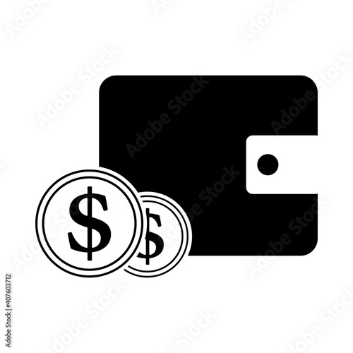 Two Golden Coins In Front Of Purse Icon
