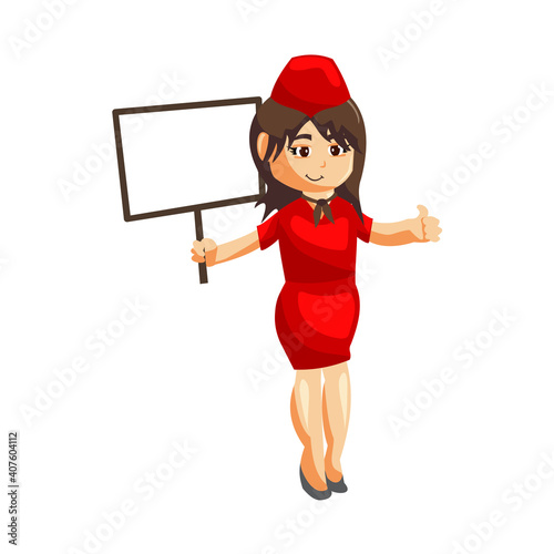 Flying attendants air hostess Profession stewardess with blank board cartoon character illustration