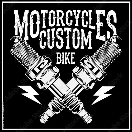 Set vector black vintage badges, emblems with a custom motorcycle. Print, template, advertising design element for the motor club, motorcycle repair shop.