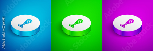 Isometric line Punching bag icon isolated on blue,green and purple background. White circle button. Vector.