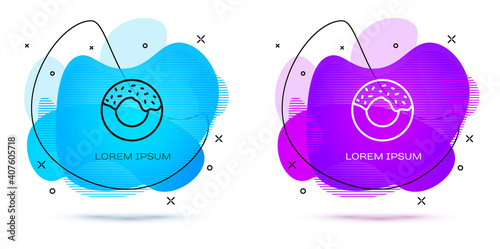 Line Donut with sweet glaze icon isolated on white background. Abstract banner with liquid shapes. Vector.