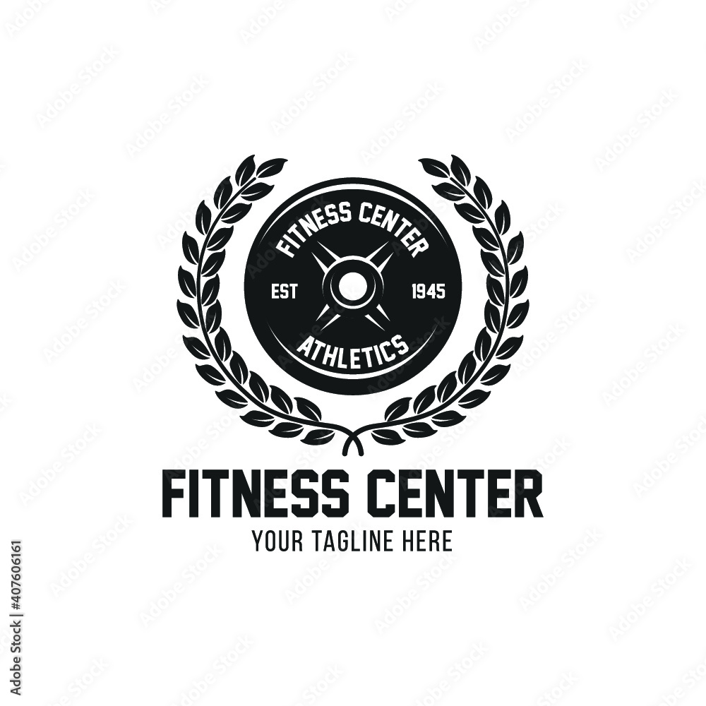 Fototapeta premium Gym logo in black and white. Fitness center logo.