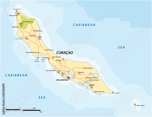 vector road map of the Caribbean ABC island of Curacao