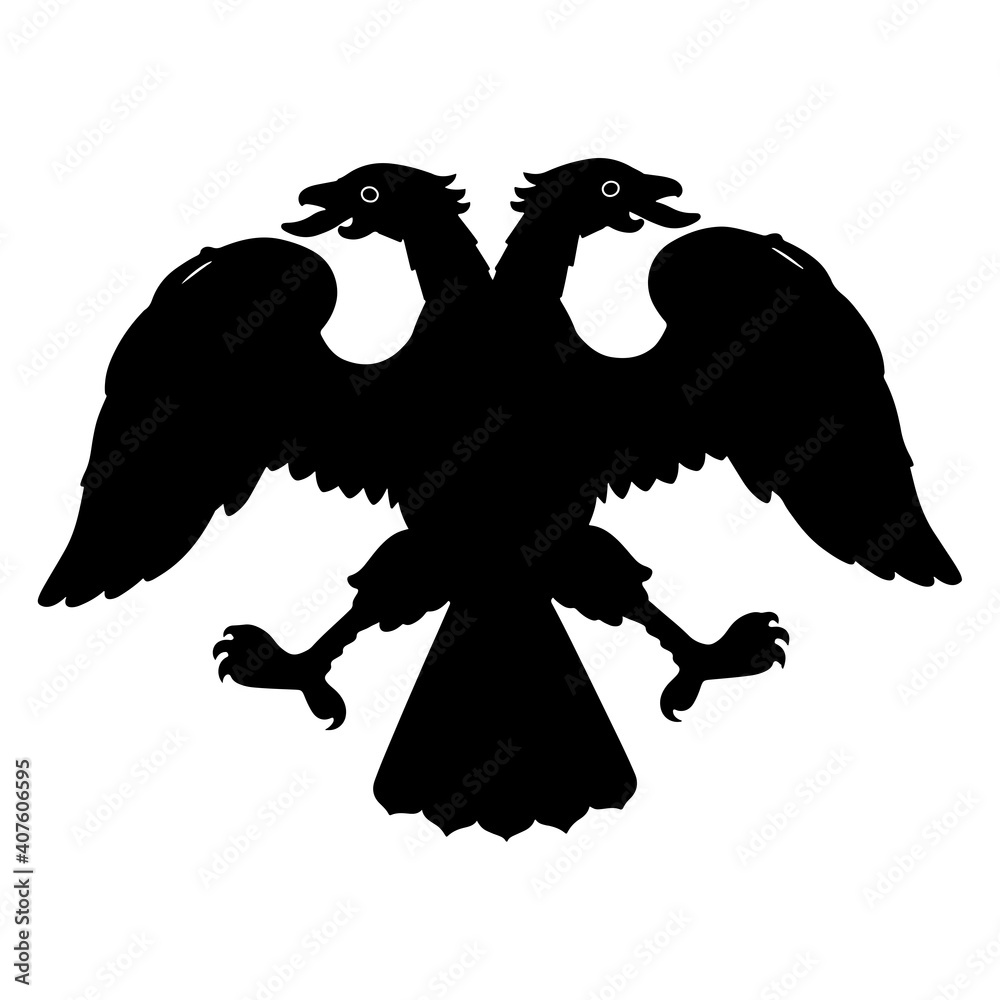 Doubleheaded eagle with spread wings. Emblem, symbol. Silhouette