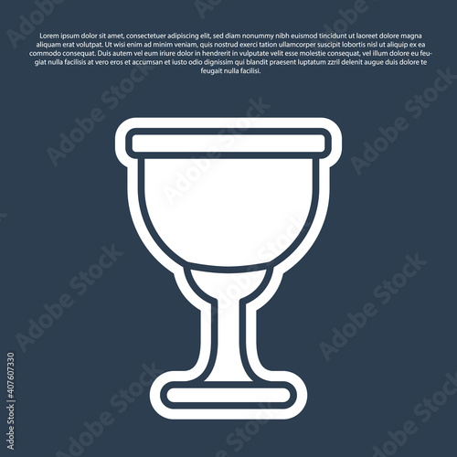 Blue line Holy grail or chalice icon isolated on blue background. Christian chalice. Christianity icon. Vector.