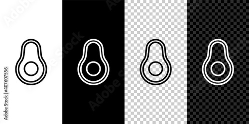 Set line Avocado fruit icon isolated on black and white,transparent background. Vector.