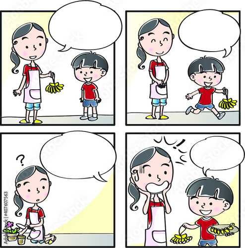 vector drawing school comic four square comic story set