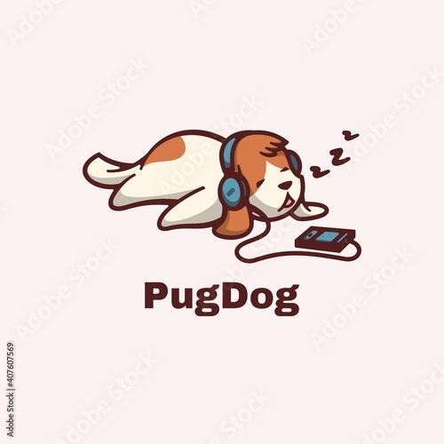 Vector Logo Illustration Pug Dog Simple Mascot Style.