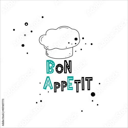 Lettering Bon appetit or enjoy your meal. It can be used to design the menu of restaurants, cafes, signs, logo, bakeries, farm shops