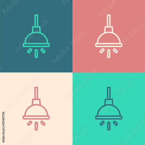 Pop art line Chandelier icon isolated on color background. Vector.