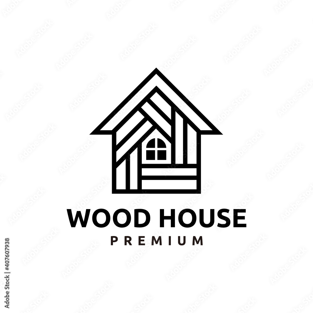 Wood House Home Grain Timber Lumber Vector Icon Logo Design