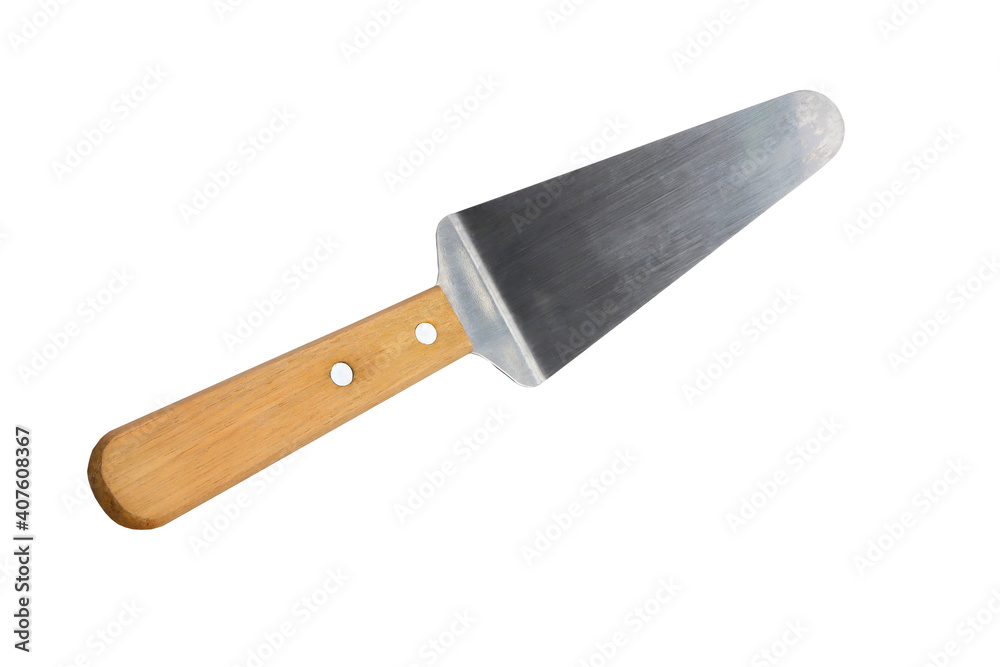 Metal spatula cake with wooden handle on white background, clipping path included. Metal spatula cake with wooden handle on white background, clipping path included.