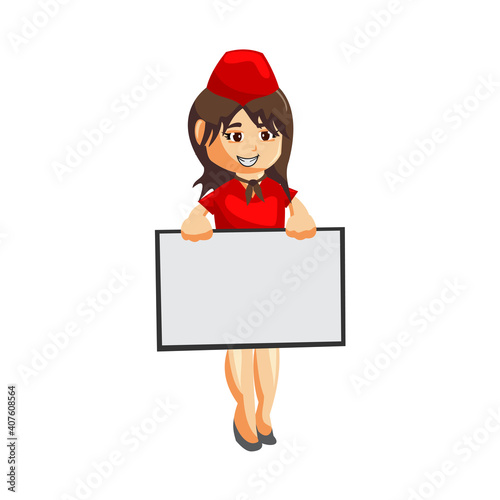 Flying attendants air hostess Profession stewardess with blank board cartoon character illustration