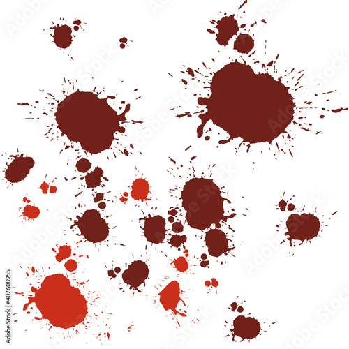 Colorful splashes and blots from paint. Abstract stains and drops of red and burgundy ink. Graffiti on walls. Vector pattern