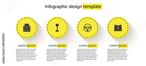 Set Car air filter, Gear shifter, Steering wheel and battery. Business infographic template. Vector.