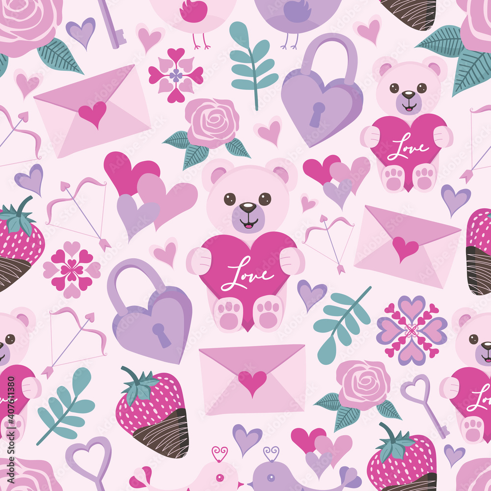 Pink Valentine Heart Seamless Pattern Background Print