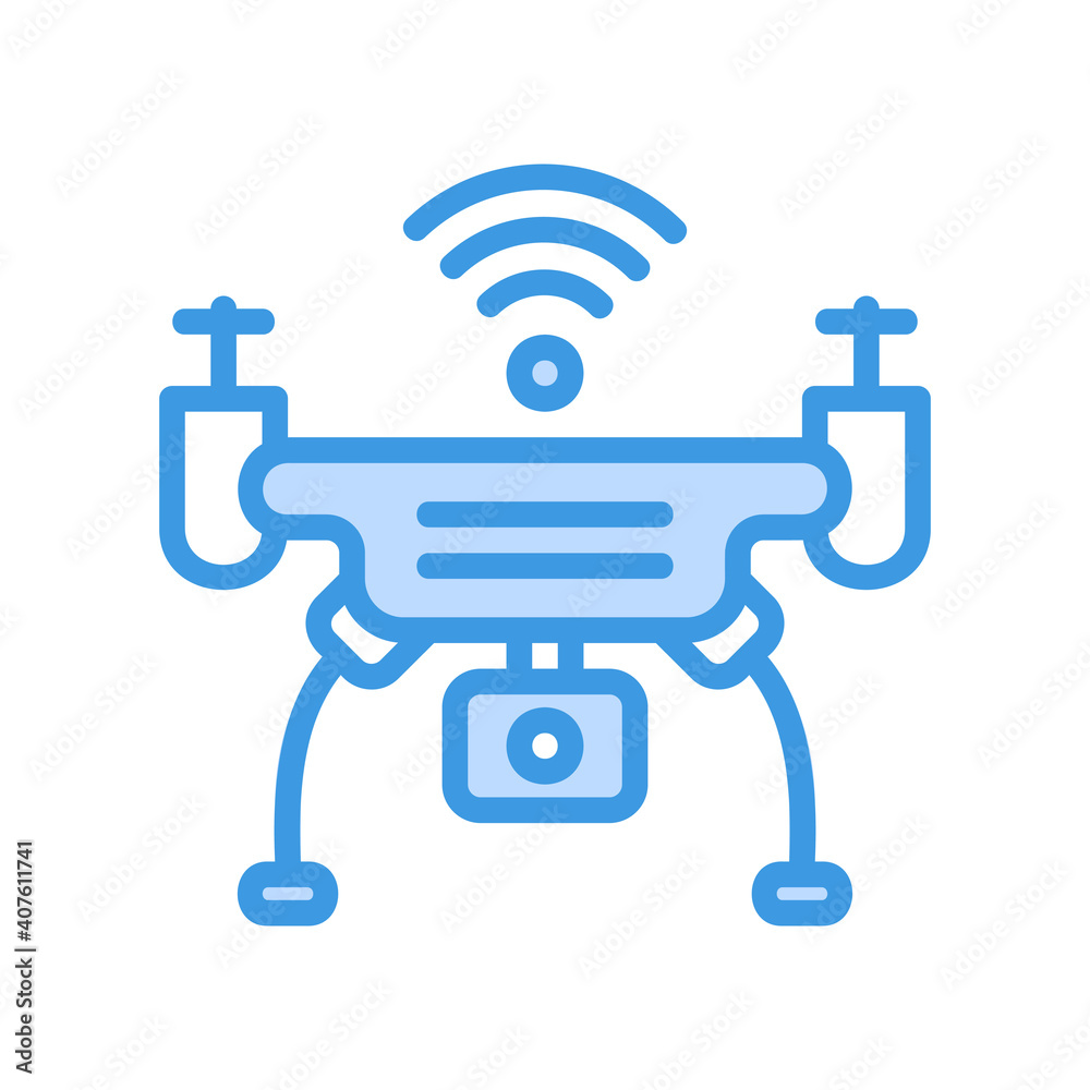 Drone icon vector illustration in blue style about internet of things for any projects