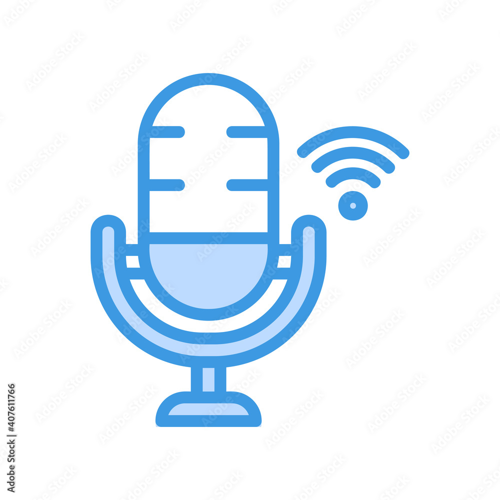 Microphone icon vector illustration in blue style about internet of things for any projects Microphone icon vector illustration in blue style about internet of things for any projects