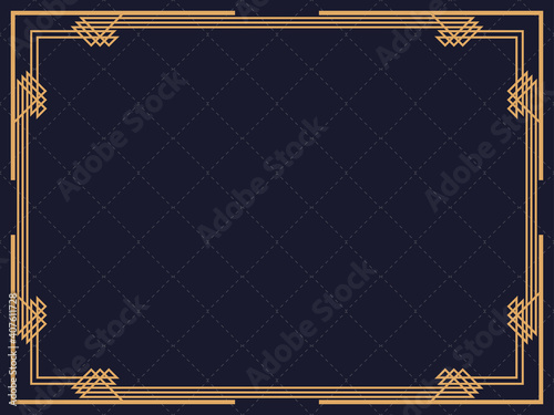 Art deco frame. Vintage linear border. Design a template for invitations, leaflets and greeting cards. Geometric golden frame. The style of the 1920s - 1930s. Vector illustration