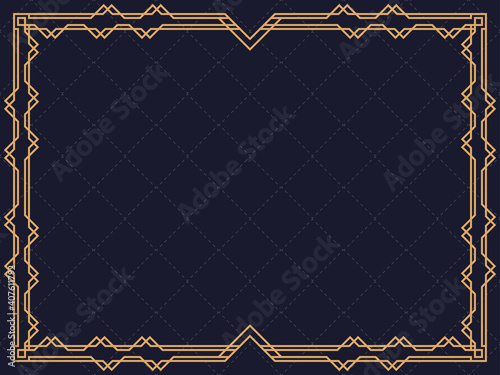 Art deco frame. Vintage linear border. Design a template for invitations, leaflets and greeting cards. Geometric golden frame. The style of the 1920s - 1930s. Vector illustration