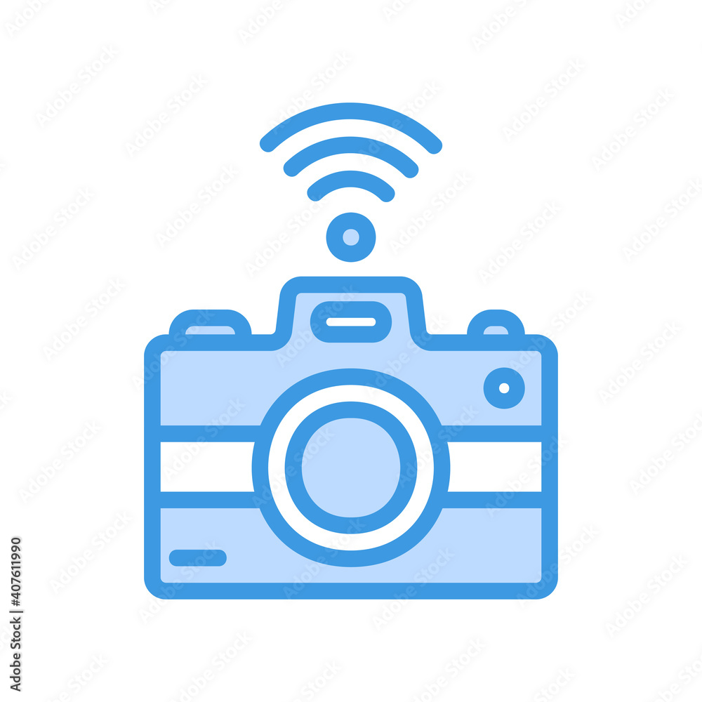 Camera icon vector illustration in blue style about internet of things for any projects Camera icon vector illustration in blue style about internet of things for any projects