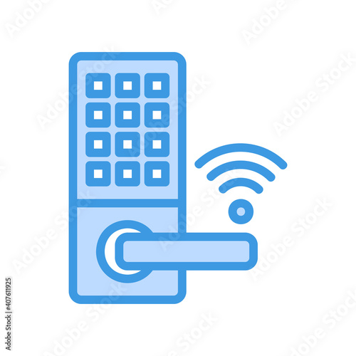Smart lock icon vector illustration in blue style about internet of things for any projects