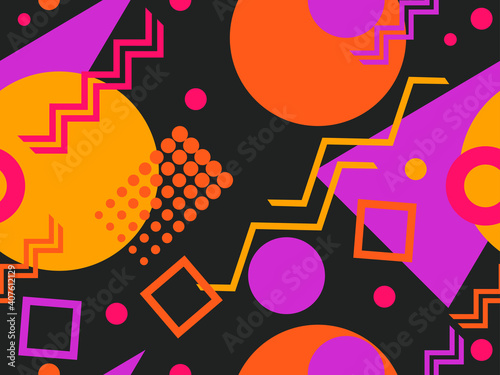 Seamless pattern with geometric shapes in the style of the 80s. Trendy retro background for printing on paper, advertising materials and fabric. Vector illustration