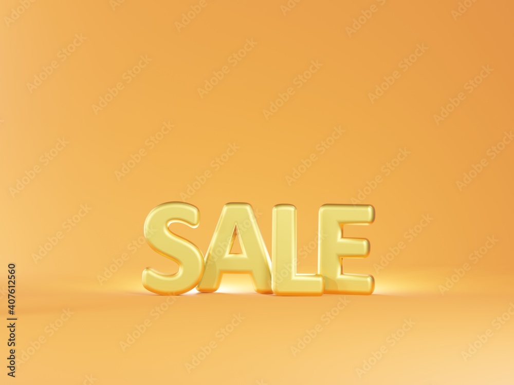 Golden sale balloon words isolated on orange background in 3d illustration Golden sale balloon words isolated on orange background in 3d illustration