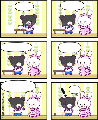 vector cartoon rabbit Fairy tale castle princess prince six-frame comics
