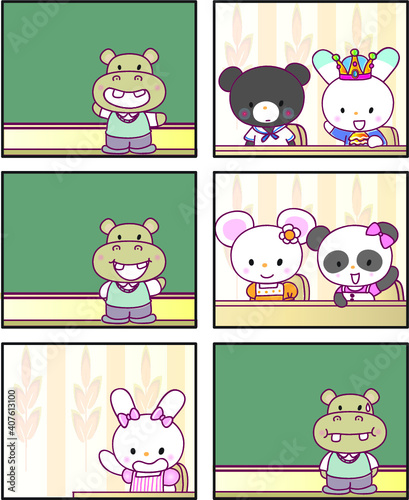 vector cartoon rabbit Fairy tale castle princess prince six-frame comics