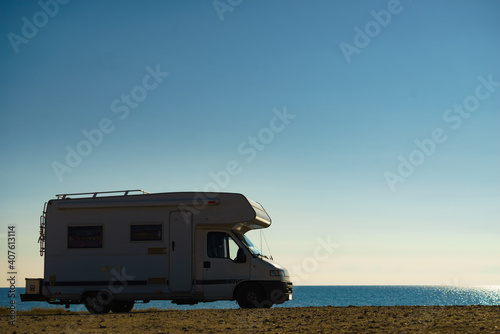 Rv caravan camping on empty beach