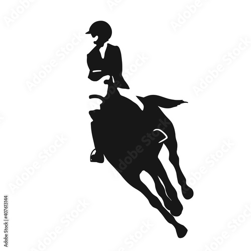 Logo design. Silhouette of cantering horse with athlete. Equestrian sport. Vector Illustration.