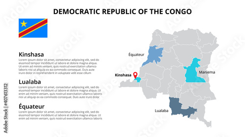 Democratic Republic of Congo vector map infographic template divided by states, regions or provinces. Slide presentation