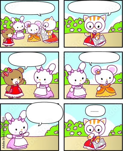 vector cartoon rabbit Fairy tale castle princess prince six-frame comics