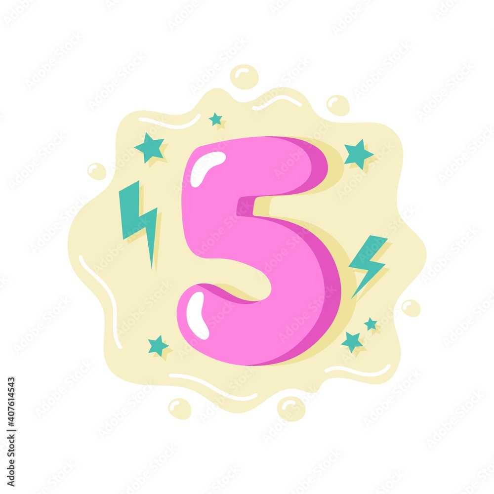 Cartoon number five for kids, birthday card template. Vector illustration Cartoon number five for kids, birthday card template. Vector illustration